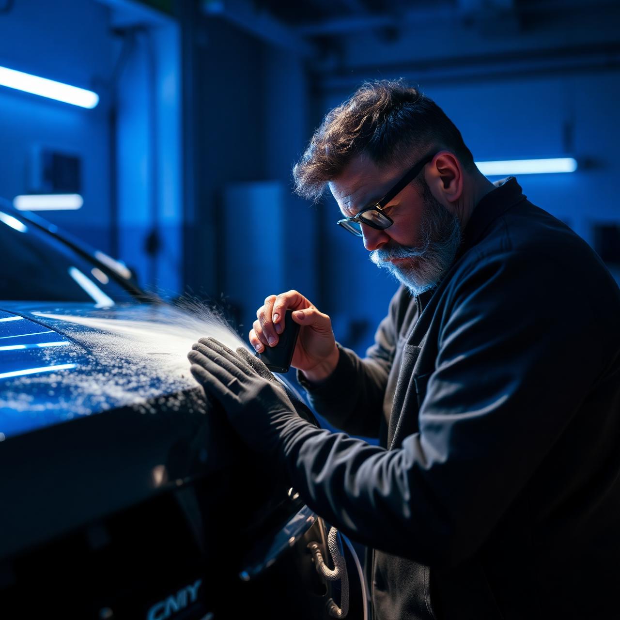 Matt, fondateur de Brillant Matt Detailing, en train de polir une voiture
